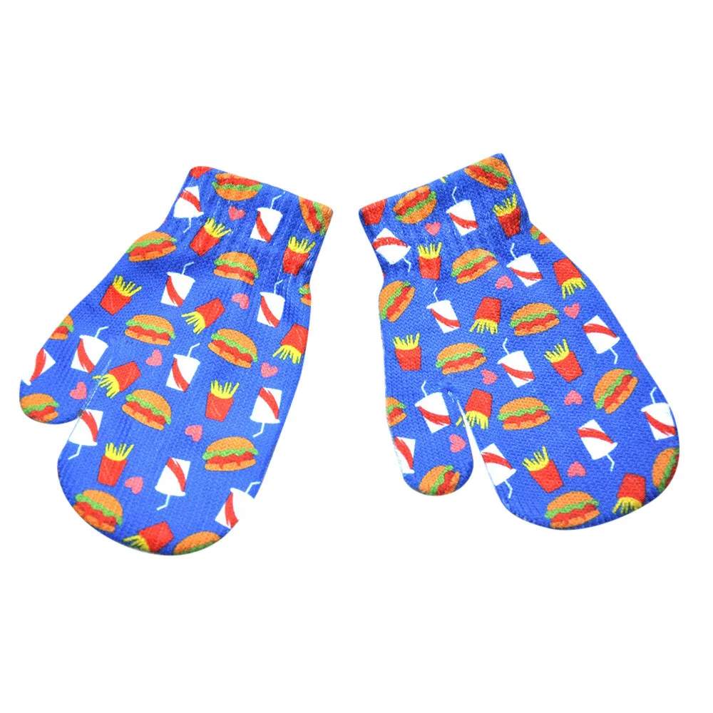 Детские зимние модные теплые вязаные перчатки с 3D принтом животных милые для