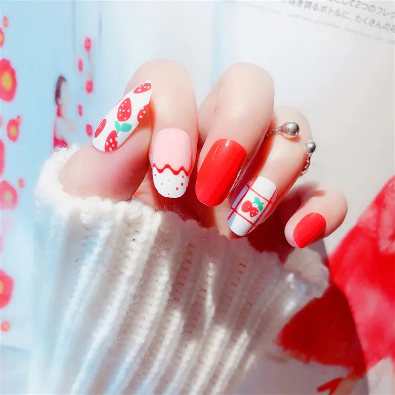 24 шт. высококачественные модные нашивки для ногтей в виде клубники и вишни |