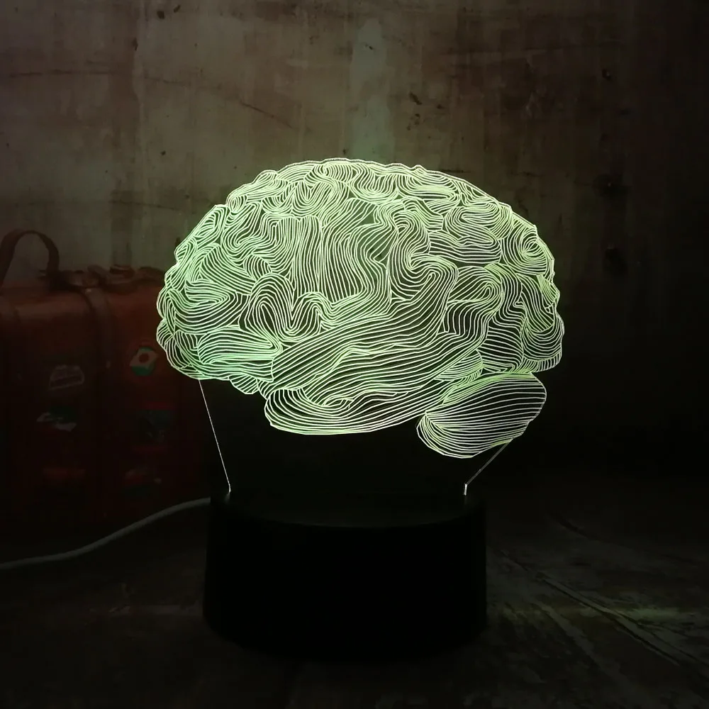Новый головного мозга 3D светодиодный ночной Светильник многоцветный новинка RGB 7