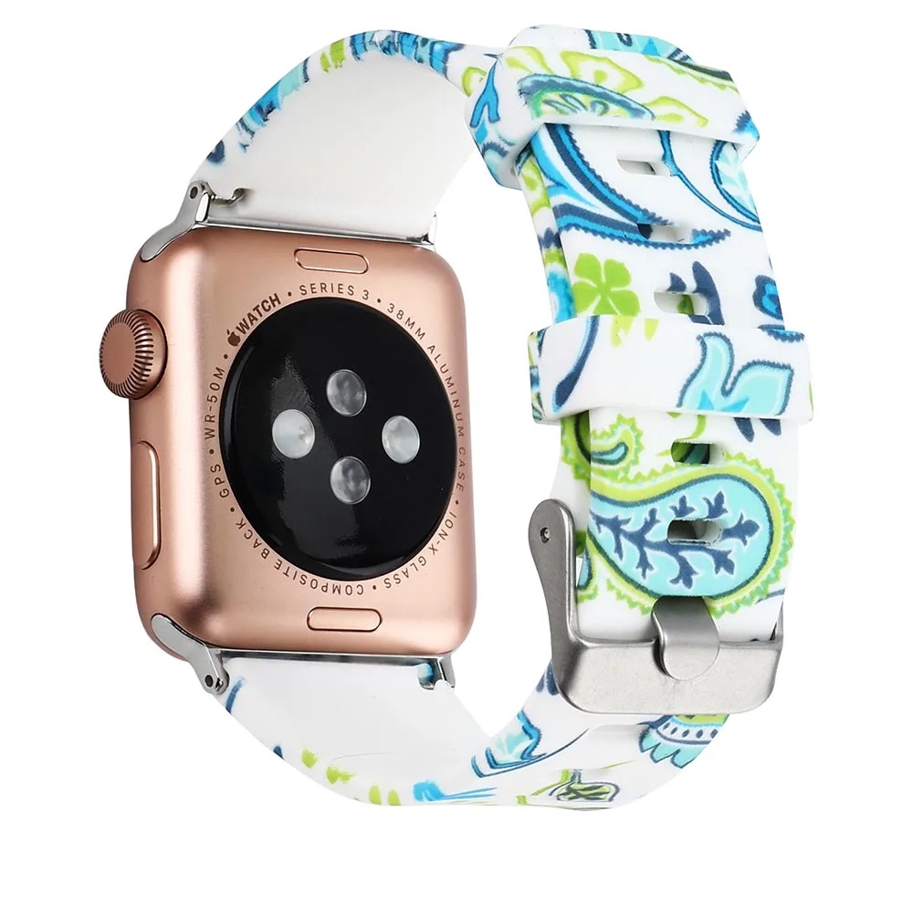 Цветочные полосы для Apple watch Series 5 4 3 2 1 40 мм 44 мм силиконовый ремешок с принтом для iWatch Series 4 3 2 38 мм 42 мм