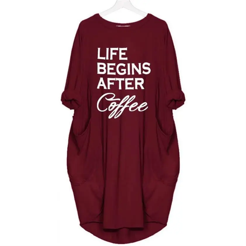 Новое поступление футболка с принтом в виде букв Pocket Life Beging After Coffee для женщин