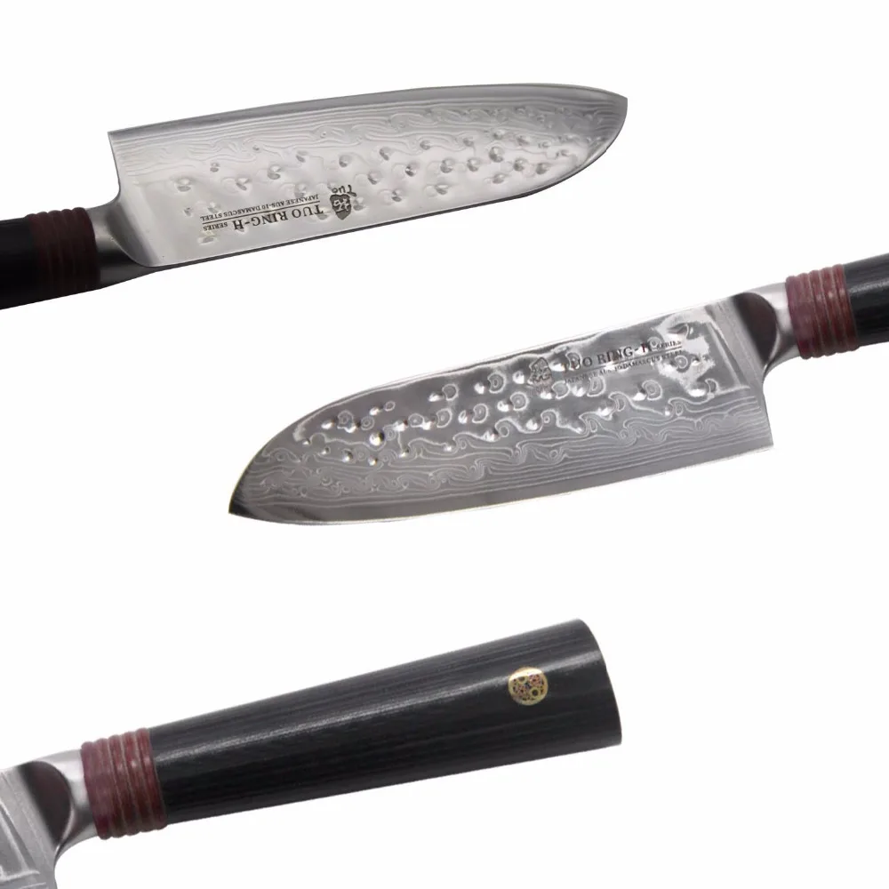 TUO Cutlery Santoku Knife Нож Сантоку VG 10 японская дамаская сталь Ring Series 5.5 &quot G10 Рукоятка|knife