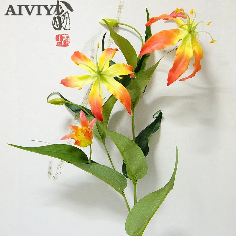 

Foreign trade excellent 5 Heads Flame lily branch Artificial flowers flores Home Wedding Christmas decoration silk fake flower