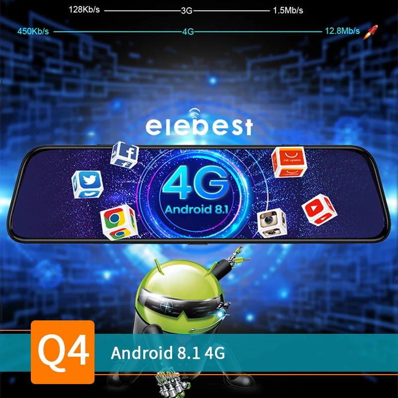 Видеорегистратор elebest на Android 8 1 Автомобильный видеорегистратор с камерой 4G Wi Fi GPS