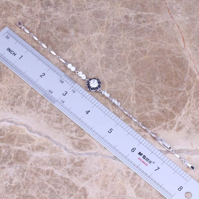 Изумительный черный кубический цирконий Белый CZ посеребренный браслет-цепочка 7