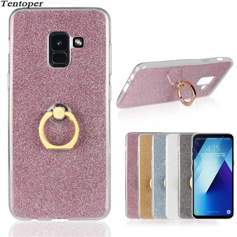 Блестящий чехол для Samsung Galaxy A8 2018 A5 2017 S9 S8 S7 мягкий силиконовый из ТПУ с кольцом iphone