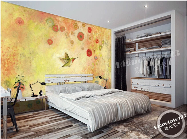 3D фрески на заказ картина с милыми мультяшными цветами и птицами настенная