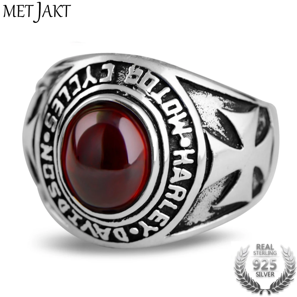 Винтажное кольцо MetJakt с гранатом из реальной искусственной серебра ручной