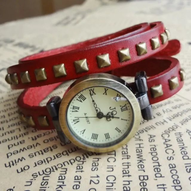 2013 New Arrivals High Quality Women Genuine Leather Vintage Watch|leather sports watch|leather jackleather chronograph watch |