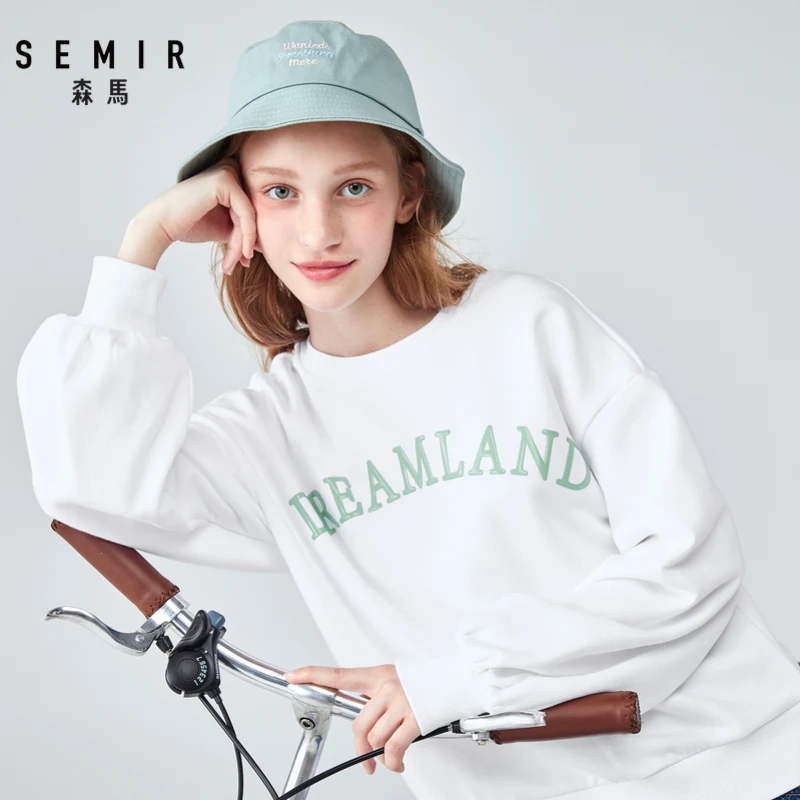 Женская свободная толстовка SEMIR хлопковый пуловер с буквенным принтом в