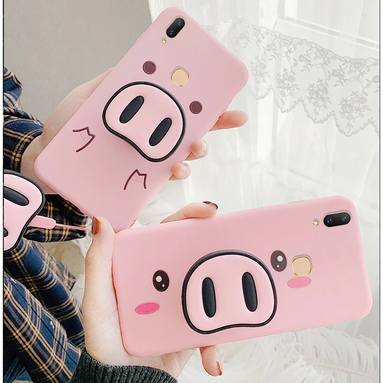 For VIVO V9 V7 Plus Y51 Y53 Y55 Y66 Y67 Y71 Y83 Y97 Case Soft SIlicone Cartoon Pig Cover for X7 X9 X20 X21 X21i X23 |