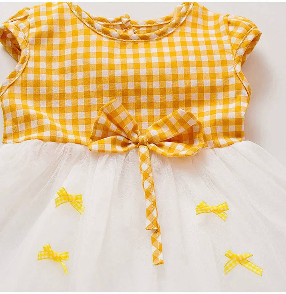 Мода 2019 платье для новорожденных девочек клетчатый бант Повседневное из
