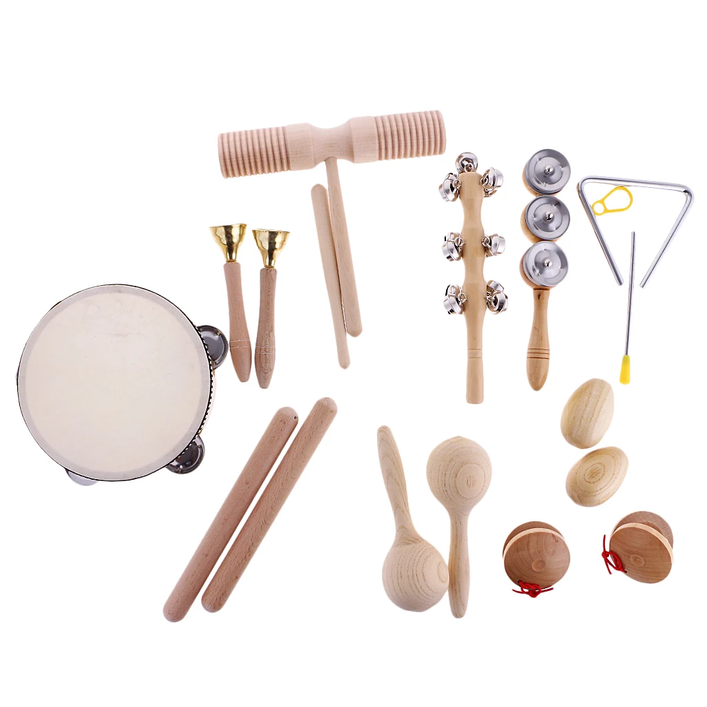 Enlarge Hand Percussion Set Shaker Bell Sand Maraca Eggs Hammer Shaker Sound Guiro Rhythm Stick Wooden Eudcational Toys