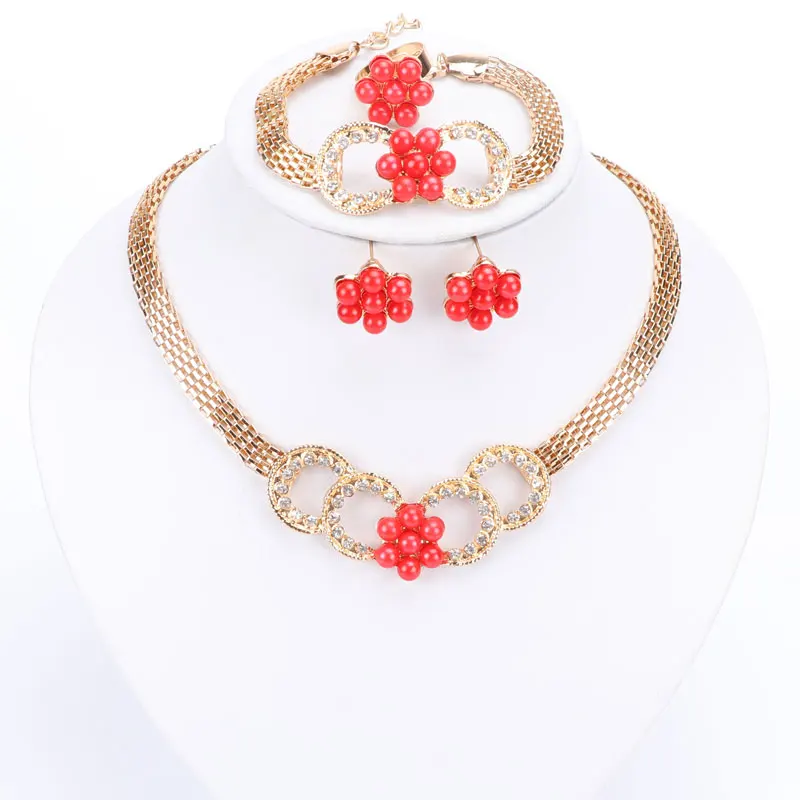 Модные серьги с кристаллами в виде цветка ожерелье ювелирные наборы золотой цвет