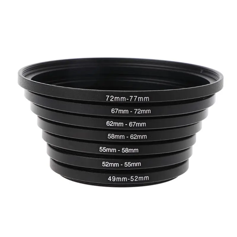 

7Pcs/Set 49MM-77MM Universal Black Metal Aluminum Alloy Step-up Ring Common Camera Lens Adapter Filter Set Accessories