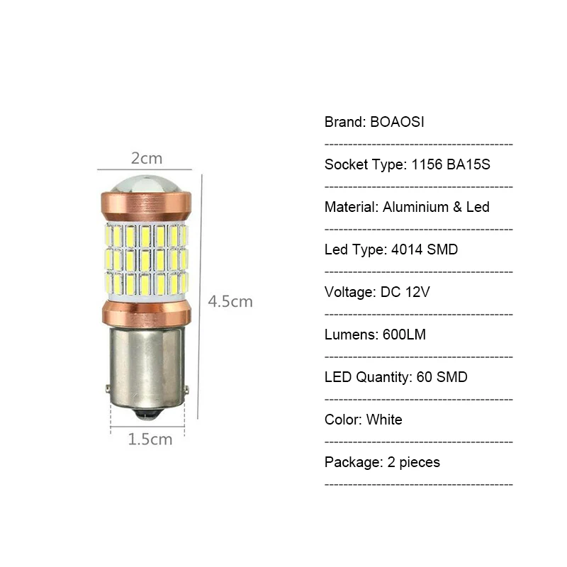 Лампа BOAOSI 2x Canbus 1156 BA15S P21W светодиодный 4014 SMD автомобильная лампа заднего хода для
