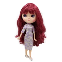 dbs blyth doll icy licca body joint body new wine red long curly hair 16 30cm gift toy