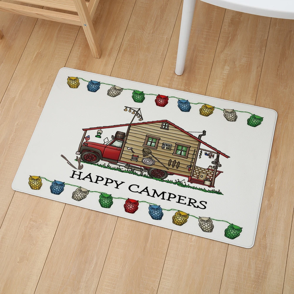 Мультфильм Happy Campers ПВХ кожаные коврики 46*76 см водонепроницаемый кухонный ковер
