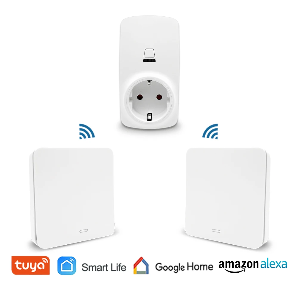 

Tuya Smart Life Voice Control EU Type Wireless Socket Remote Control Outlet Plug 16A, Self Powered Kinetic Wireless Switch