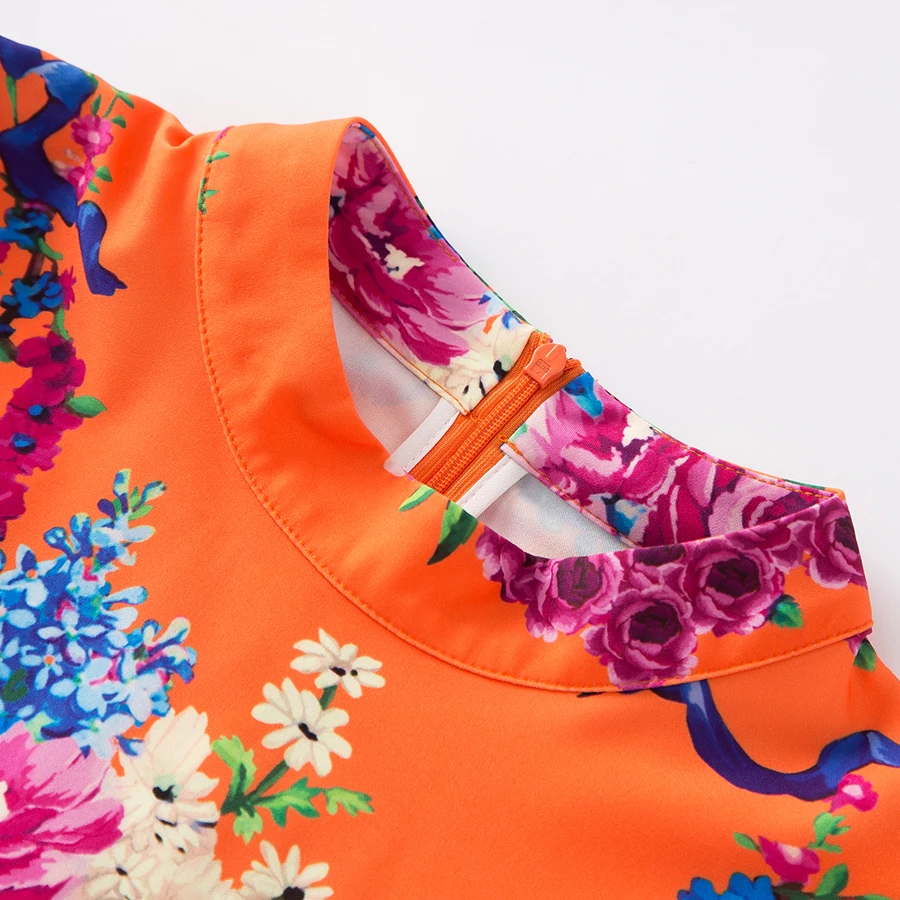

SEQINYY Women's Suit Pants 2018 Spring Summer Retro Loose Top + Wide Pants Colorful Flowers Printed Elegant Orange Trousers Set
