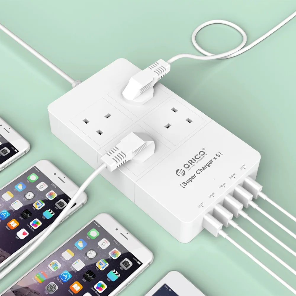 ORICO hpc 4a5u EU/US/UK plug 4 розетки Стабилизатор напряжения ЕС Мощность Stirp с 5x5v2. 4A USB Супер