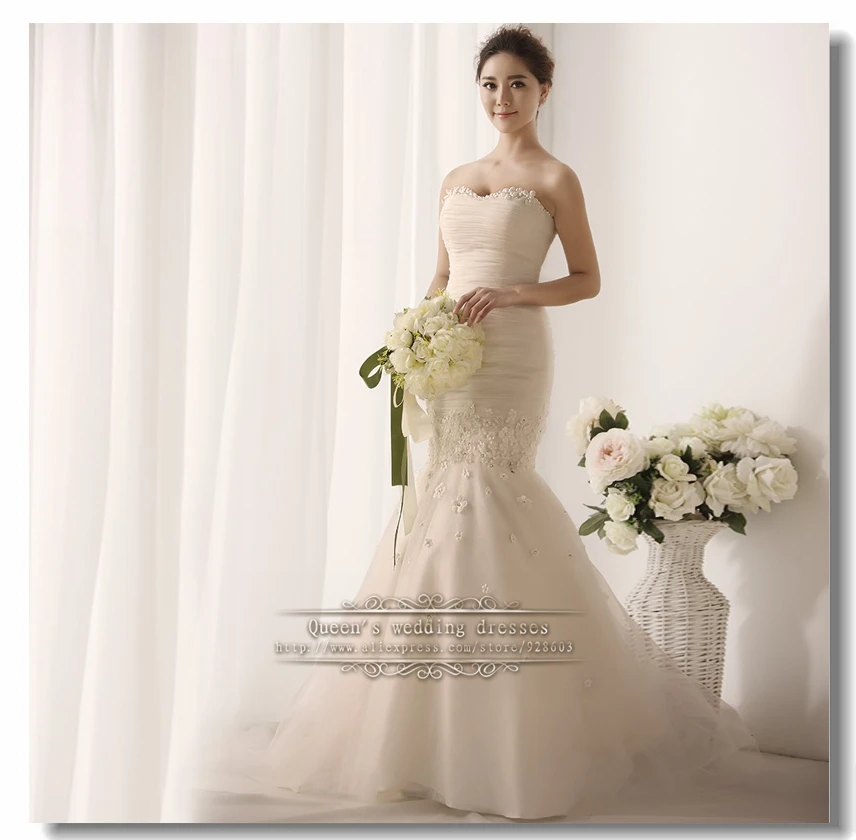 Красивое свадебное платье русалки со шнуровкой с цветком и рукавом до $200|wedding dress