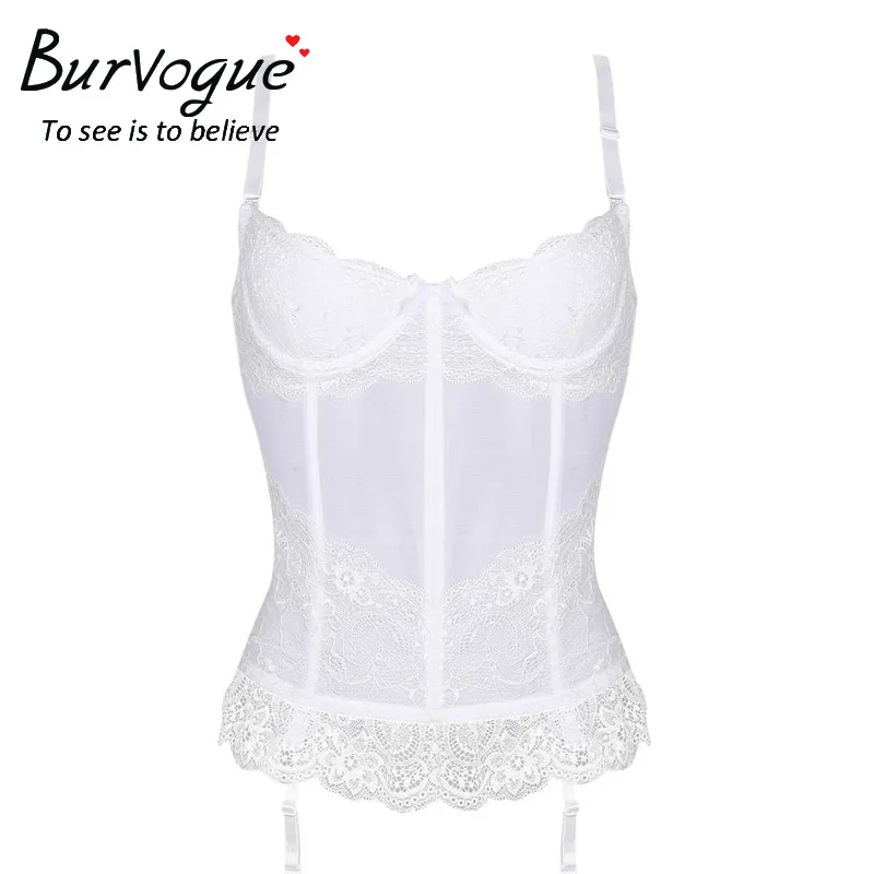 White Burvogue, сексуальный корсет, женский, прозрачный, сетчатый, кружевной, Свадебный корсет, Утягивающее бюстье, топы, нижнее белье, корсеты со стрингами - Цвет: White
