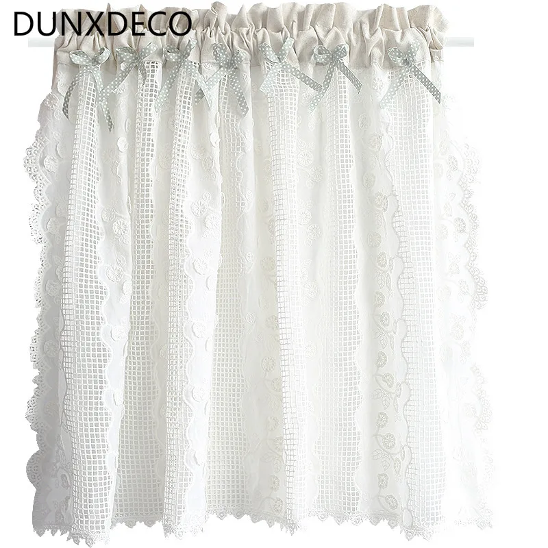 DUNXDECO короткие занавеска для кухни дверь половина Cortinas французский романтичное Белое кружево выдалбливают тонкий Ридо дом отдыха деко