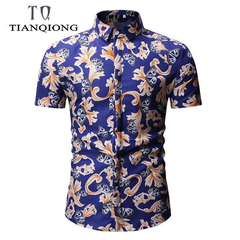 M-3XL New Summer Fashion Mens Shirt Slim Fit Short Sleeve Floral Clothing Trend Plus Size Casual Flower Shirts | Мужская одежда