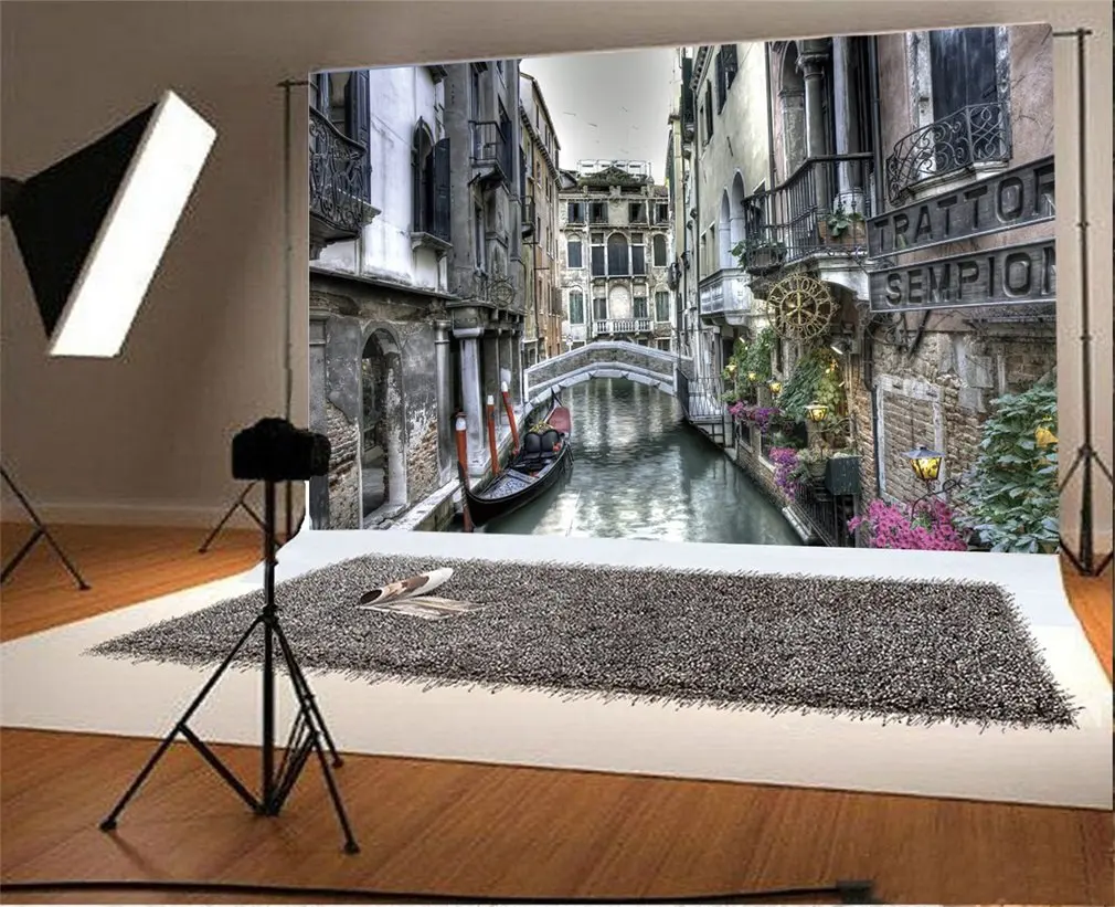 Photography Backdrop Old Rainy Venice Street and Channels City Landscape Photo Background Party | Электроника