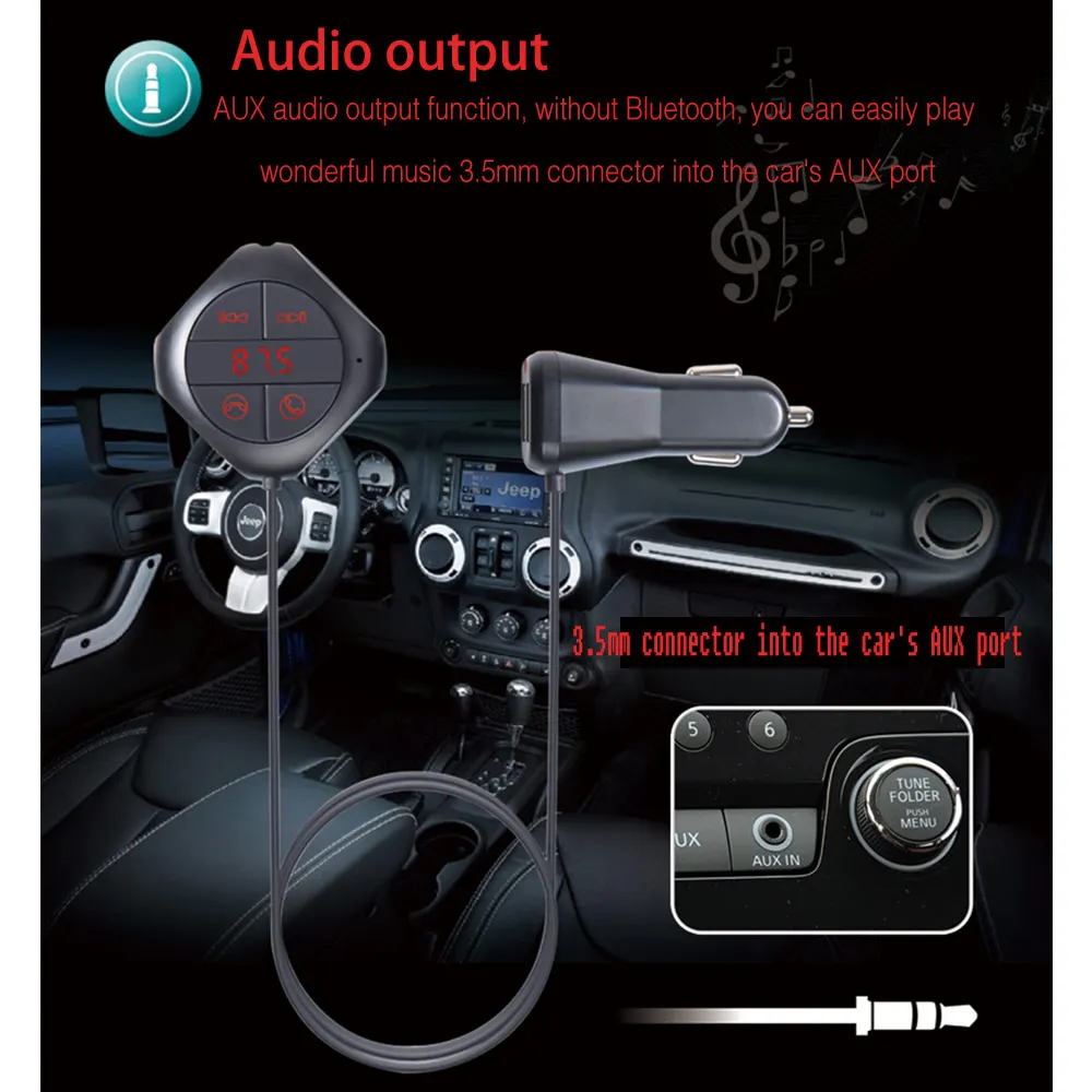 Автомобильный беспроводной fm-передатчик, Bluetooth, громкая связь, голосовая навигация, fm-модулятор, Автомобильный MP3-плеер, двойной USB, AUX, разъем для зарядки телефона