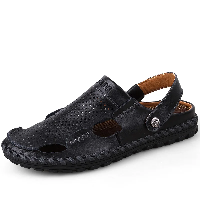 Мужские сандалии из дышащей кожи повседневные кожаные обувь для летнего сезона