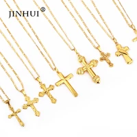 jin hui 2019 new fashion jewelry gold color crucifix jesus religious cross necklaces pendant for womenmen christian length 45cm