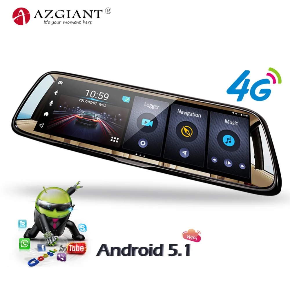 AZGIANT 8 дюймов 4G полный экран Автомобильный видеорегистратор Запись HD 1080P видео