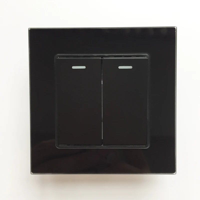 Роскошная настенная розетка черная глянцевая зеркальная панельная с 2 кнопками 1
