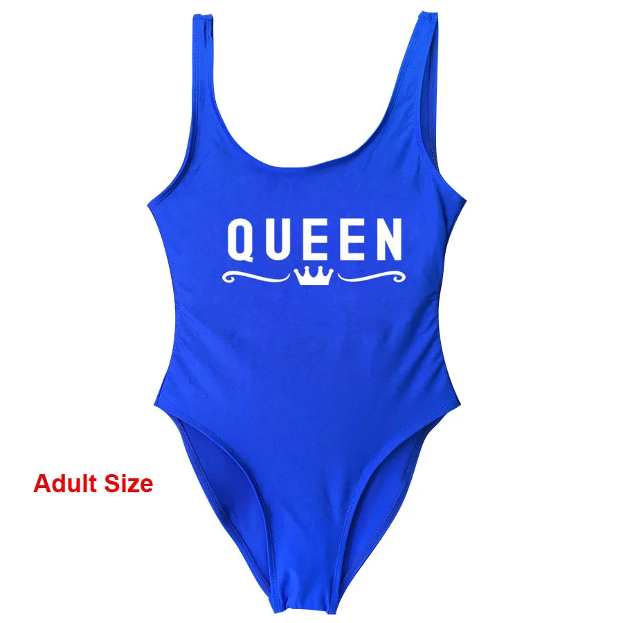 Adult Blue Одежда для мамы и дочки; детский цельный купальник с надписью «queen& Princess»; одежда для купания для мамы и ребенка; купальные костюмы для мамы и ребенка; бикини - Цвет: Adult Blue