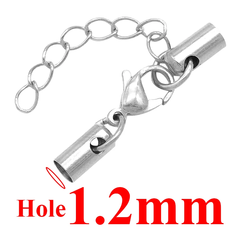 silver 1.2mm Aiovlo 5 шт./лот из нержавеющей стали в виде лобстера застежка с цепочкой тон пряжка кожаный замок для шнура для самодельный кожаный браслет ювелирных изделий - Цвет: silver 1.2mm