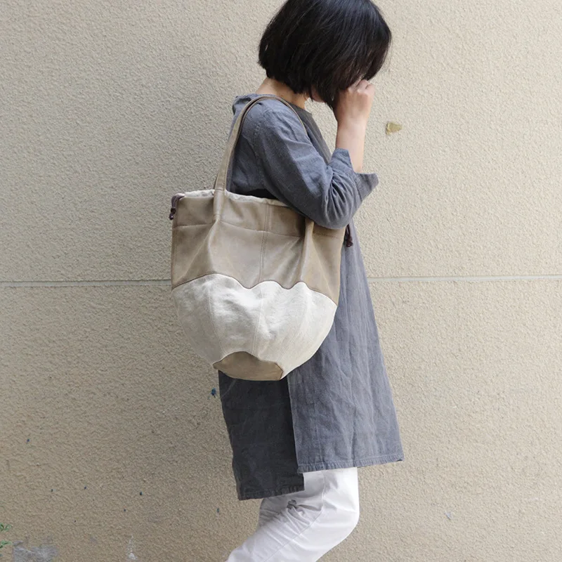 

Patchwork Artificial Leather Handbag Women High Quality Fabric Bucket Messenger Bag Female Casual Vintage Retro Crossbody Bag