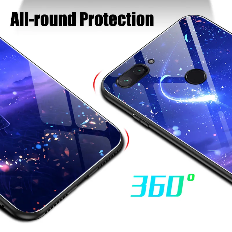 Светящийся чехол для Xiaomi Redmi 6A 6 Pro 9H из закаленного стекла оборотень метеоритный