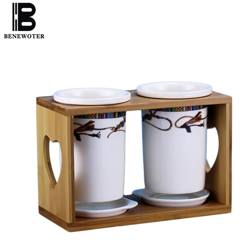 

Jingdezhen Ceramic Chopsticks Holder Art Tableware Accessories Kitchen Spoon Fork Knife Cylinder Storage with Wood Shelf Gifts
