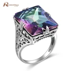 Очаровательное Винтажное кольцо из серебра 925 пробы, с кристаллом и большим цветным камнем, с радужным Мистик-топазом, кольца для женщин, свадебные украшения