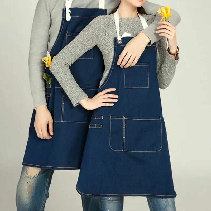 Полноразмерная синяя джинсовая фотоформа для бариста цветочного кафе бара шеф