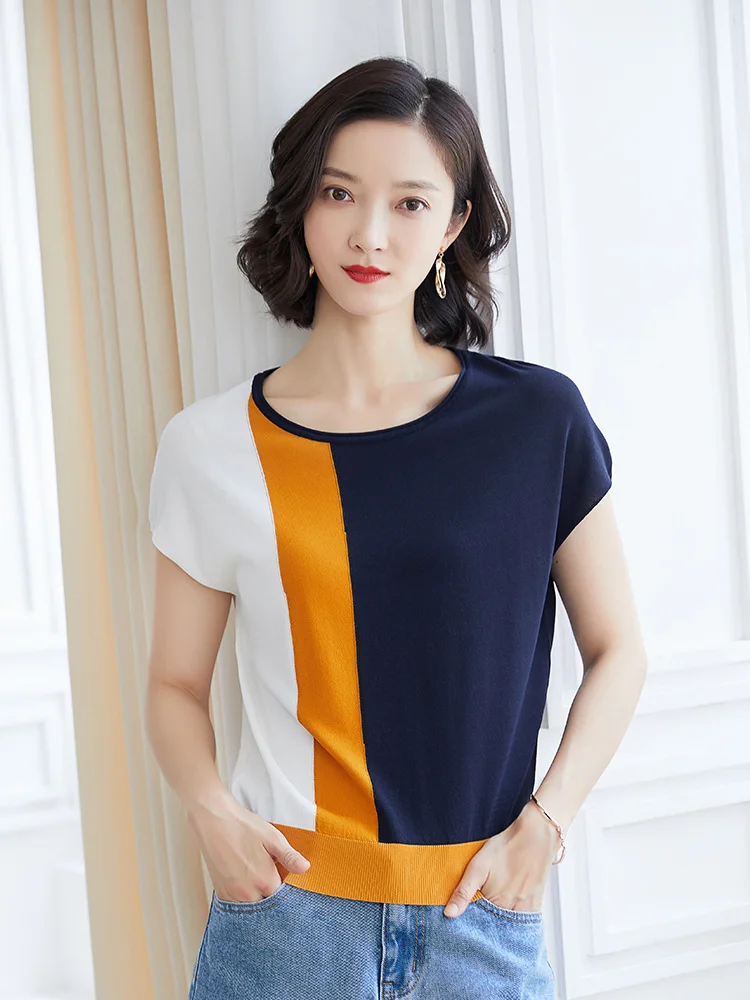 Suvance летний офисный Женский вязаный свитер с круглым вырезом в стиле пэчворк