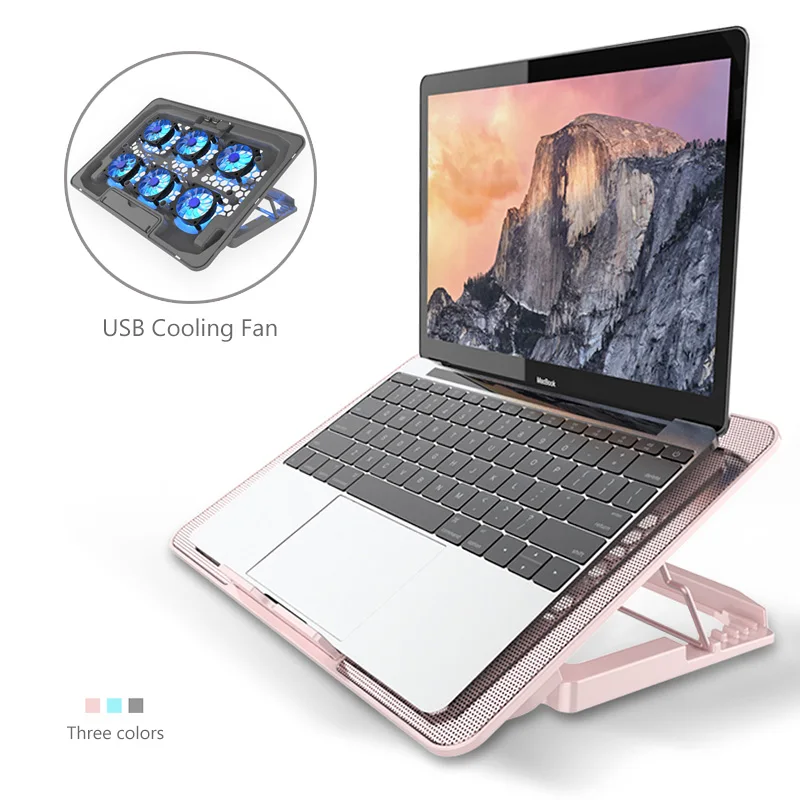 Adjustable Folding Laptop Stand For Macbook Lenovo Dell HP Asus Portable Notebook Holder 2 USB Ports Six Fan Cooling Pad Bracket