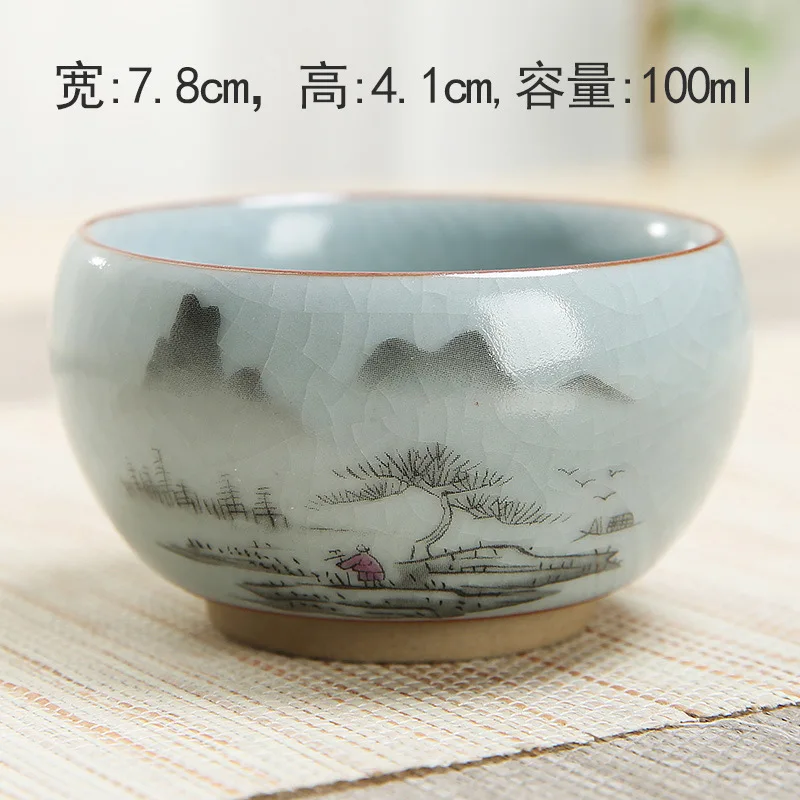 Light Grey Ceramics your kiln ice crack ceramic tea cup master cup painted landscape painting tea cup - Color: Light Grey
