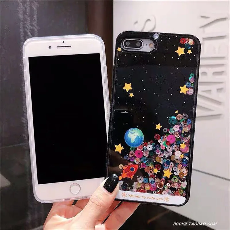 New Sequin Liquid Soft Edge Case Quicksand Phone For iPhone 6 6s 7 8 Plus X XS XR XSMAX Dark Transparent Back Cover |