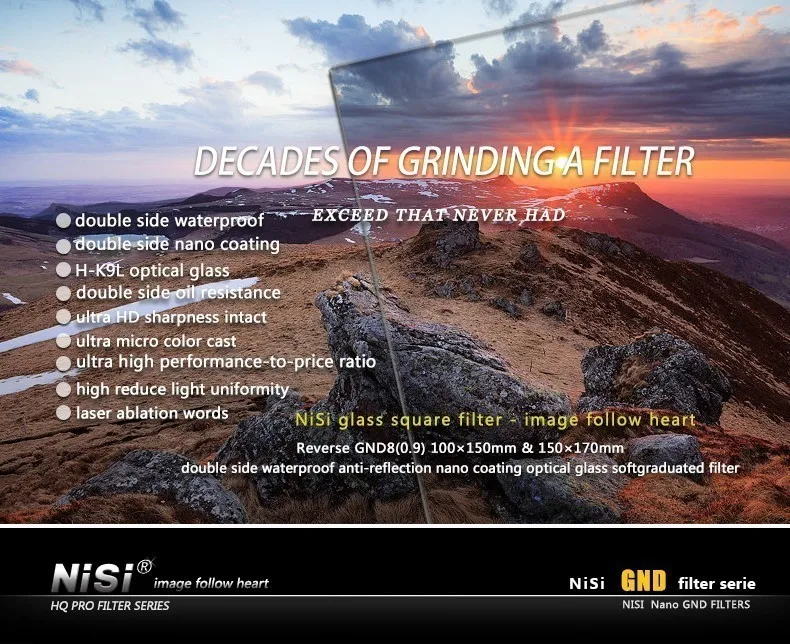 НИСИ квадратный обратный GND8(0,9) 150*170 мм фильтр вставки GND8 Жесткий Ультра двойной нано Оптическое стекло покрытие фильтры DHL