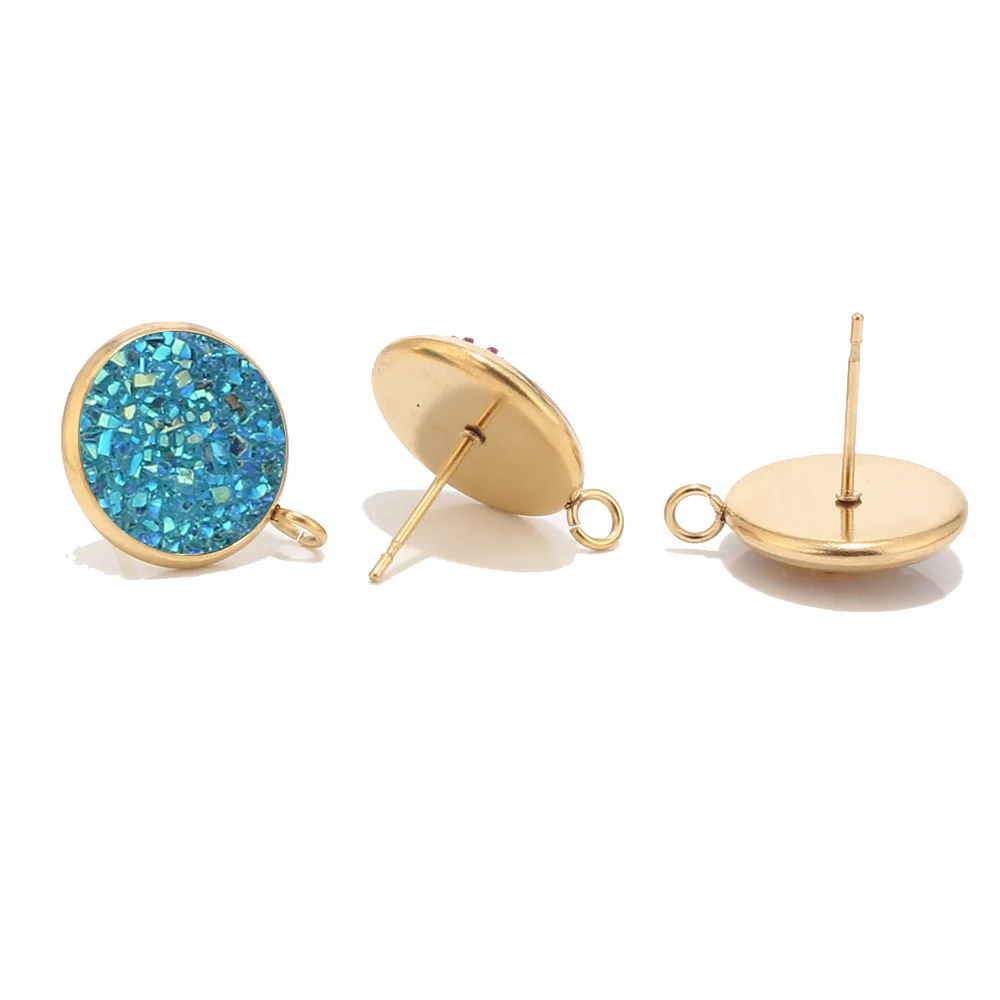 Earring Post 12 40 шт 12 мм из нержавеющей стали смолы друзы Ювелирные серьги по оптовой цене компоненты с петлей золотой тон - Цвет: Earring Post 12