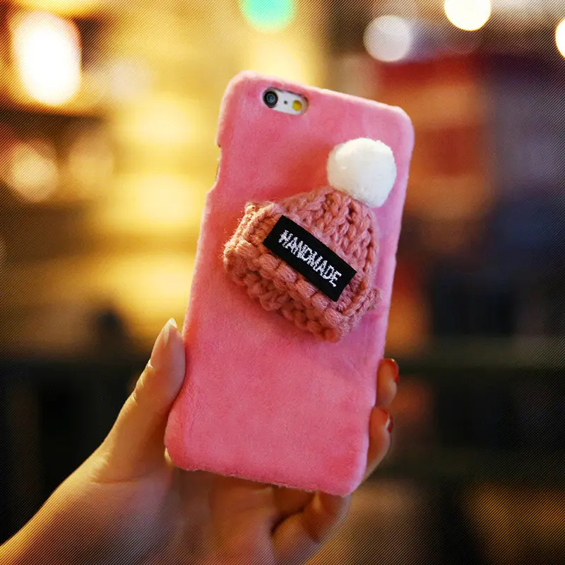 KISSCASE модный Чехол корейский плюш мех Чехол для iPhone 5s 5 se вязаная шапка милые девчушки Новогодний Чехол для iPhone 6 7 8 6s Plus милый чехол на айфон 5s 7 6s 6 - Цвет: Pink