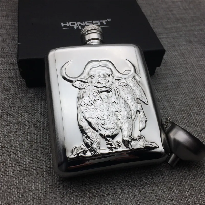 6OZ-FX-1B качественная Роскошная стильная рельефная фляжка для вина быка столовая